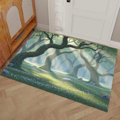 Tapis de Porte à Profil Bas Motif Canopée Verte Solide - 4