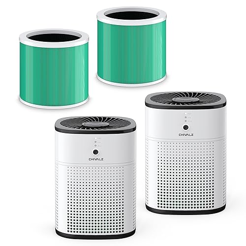 Image of 2 Pack CHIVALZ HY1800 Air Purifiers for Bedroom with 2 Pack Pet Dander filter, White & Black