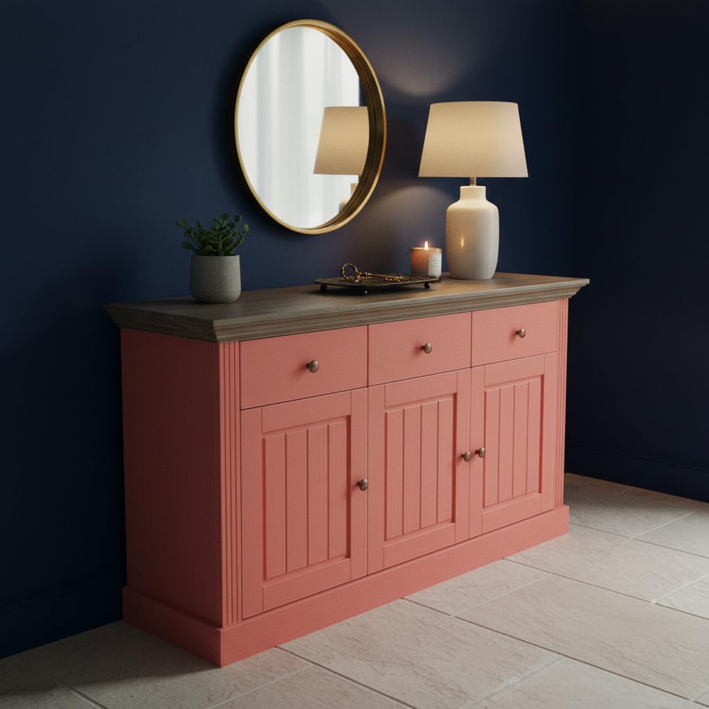 APRODZ Solid Wood Alegre Sideboard Storage Cabinet for Living Room | Light Coral Pink Red-image-16