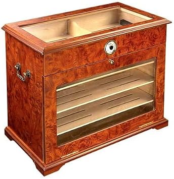 Novalife Display-Top Cigar Humidor - Humidifier Storage Box for 200-250 Cigars - Hygrometer, Gold-Plated Hinges & Handcrafted Finish - Cedar Wood Case for Moisture Control - Gift for Men