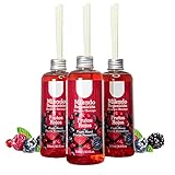 INCLUYE. El paquete viene con 3 botellas de 250ml de Frutos Rojos y con 3 varillas de fibra.