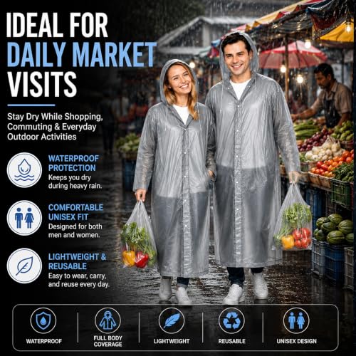 Image of OTOROYS Waterproof Long Rain Coat with Hood for Men, Women, Boys & Girls | Universal Full Length Reusable PVC Raincoat | Lightweight Portable Rain Ware for Bike Riding, Travel & Outdoor, Grey