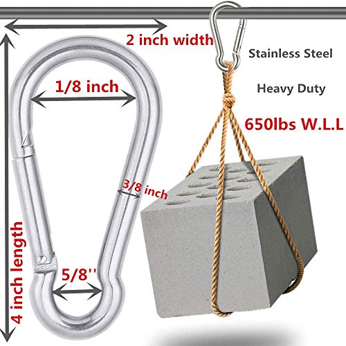 AOWISH 2 PCS Stainless Steel Spring Snap Hook Carabiner M10, 304 Stainless Steel Heavy Duty Clips, Large Quick Link Lock Ring Big Spring Buckles (3/8-Inch Diameter, 4-Inch Length, 650 Lbs)