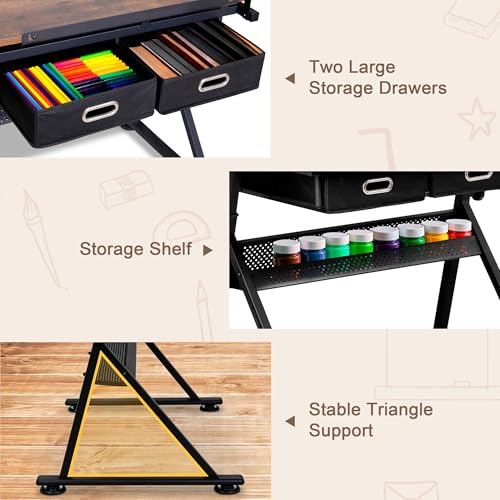 image for ZENY Adjustable Drafting Table with Stool, Tilting Drawing Desk Artist