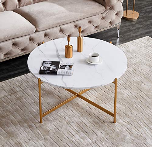 InsifoHome Modern 36" Round Marble Coffee Table for Living Room with G
