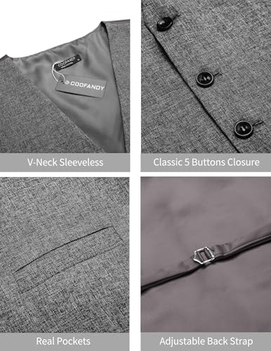 COOFANDY Colete masculino casual, justo, formal, negócios, casamento, colete, Cinza, XGG