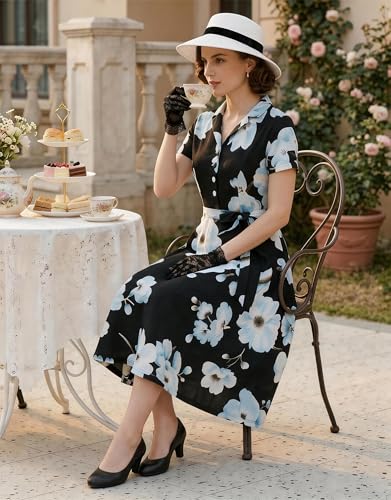 Image of Wedtrend Women's Vintage Tea Dress, Short Sleeve Cocktail Party Dress Work Church Casual Dress