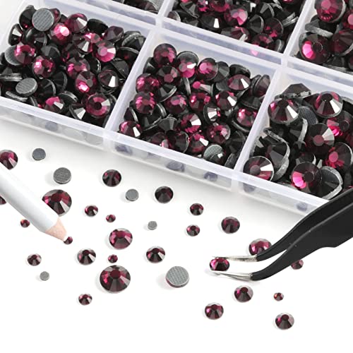 Image of 6736pcs Hotfix Rhinestones Flatback,Purple Rhinestones for Crafts Clothes Mixed 5 Sizes, Hotfix Crystals with Tweezers and Wax Pencil Kit, SS6-SS30,Amethyst
