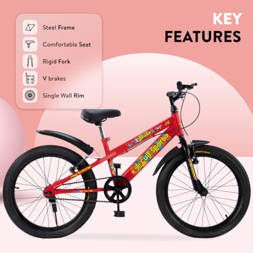 Image of CULTSPORT Cult Skater 20T Red Kids Cycle for 5-8 Years Unisex, Single Speed Cycle /Bicycle with Complete Accessories