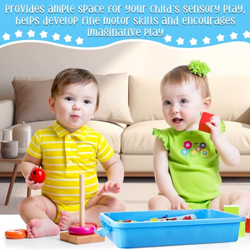 Image of 2 Pack Sensory Bin for Kids, 15inch Sand Tray with Lid, No-Mess Sensory Play Container for Sand, Building Blocks Storage, Portable Kids Activity Bin Indoor Outdoor(Blue, Green)