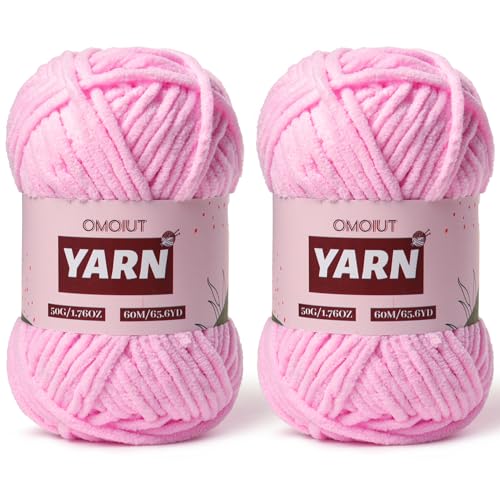 Image of 2 Packs Plush Chenille Chunky Crochet Yarn - Baby Yarn for Crocheting Soft - Velvet Yarns Knitting for Blankets Crafts - Fluffy Amigurumi Yarns 100g /131yds (2 Dark Pink)