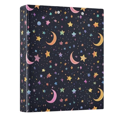 Image of 3 Ring Binder Star Moon Black 1.5 inch Binders Three Ring Binders with Clipboard Fit 8.5'' x 11'' Paper 3 Interior PVC Clear Pockets for Office Supplies