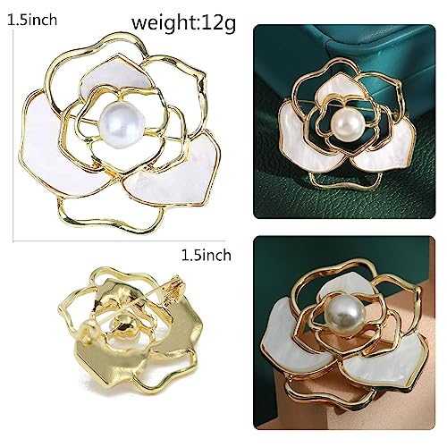 Image of Fashion Rhinestone Flower Brooches Pins Cute Pearl Crystal Floral Lapel Pin Brooch Costume Decorate Jewelry for Women Gril Gift