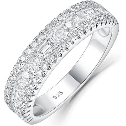 Newshe Jewellery Moissanite Rings for Women 925 Sterling Silver Wedding Bands Pave Emerald Eternity Band Ring Size 7 Cover