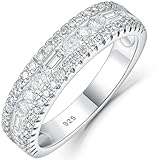Newshe Jewellery Moissanite Rings for Women 925 Sterling Silver Wedding Bands Pave Emerald Eternity Band Ring Size 7