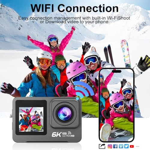Image of ORLOV 6K Action Camera with Dual Touch Screens | 50MP Ultra HD Photo |170 Wide Angle Lens | EIS Stabilization | Waterproof 30M | WiFi Connectivity | Remote | 256GB SD Card Support Vlogging Camera