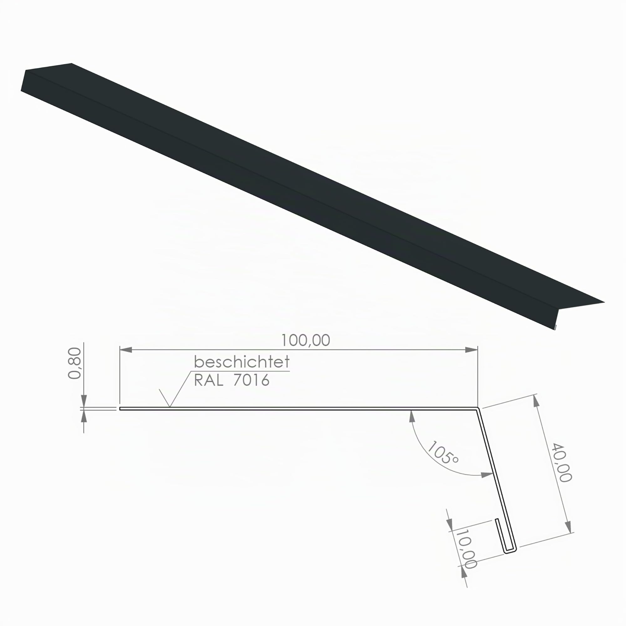 Dachrinne Regenrinne Komplettset für Flachdach/Pultdach (1-Seite) bis 300cm inkl. 2x Rinneneinhangbleche aus Aluminium (Anthrazit)