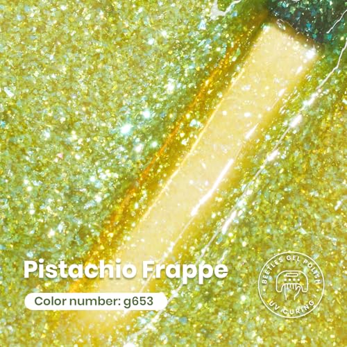 Image of Beetles Lime Green Glitter Gel Nail Polish, 15ML Sparkly Yellow Green Gel Polish, Shimmer UV LED Soak Off Color Gel for Summer Party Nail Art DIY Manicure