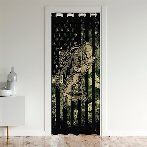 Louie Bass Fishroom Fishing Pike Fish Doorway Curtains, Privacy Camoflage 30%-50% Blackout 86x203cm, Multicolored 16
