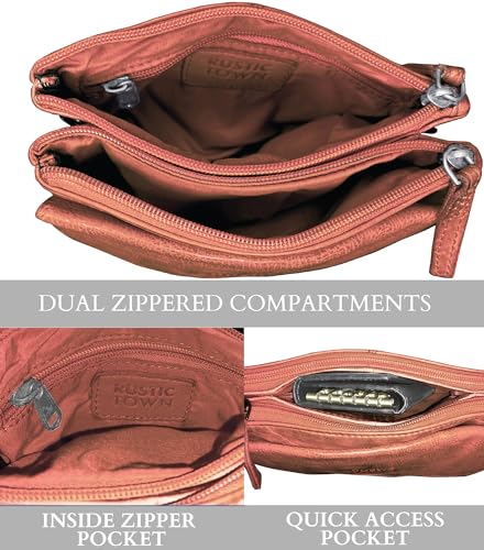 Image of RUSTIC TOWN Leather Sling Bag for Women - Washed Leather Crossbody Bag Wristlet Clutch, Vintage Travel Shoulder Purse Handbags for Ladies