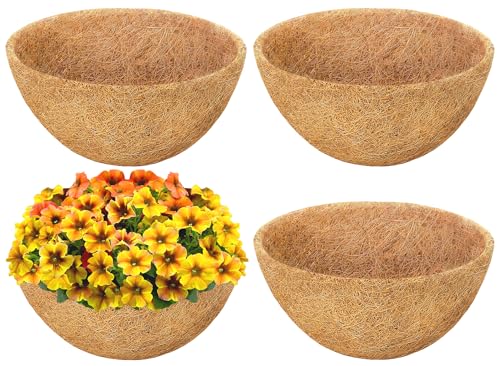 Sunwinx 4 Pack 20 Inch Round Coconut Liners for Planters- Natural Hanging Basket Coco Coir Liners Replacement Coconut Fiber Liner for Outdoor Garden Plants Flower Pot Vegetables Fence Decks