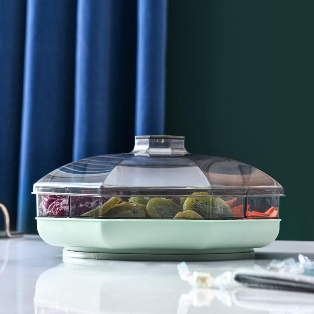 Plateau de service rotatif divisé avec couvercle – Plateau d'apéritif en plastique pour légumes, noix et collations – Plat de service réutilisable – Idéal pour les réceptions et les rassemblements