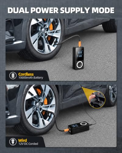 Image of 2026 Upgraded Tire Inflator Portable Air Compressor with 3X Fast Inflation, Auto Shut-off, LED Light, Type-C Charge, Long Runtime, 12V Car Power Adapter, Storage Box