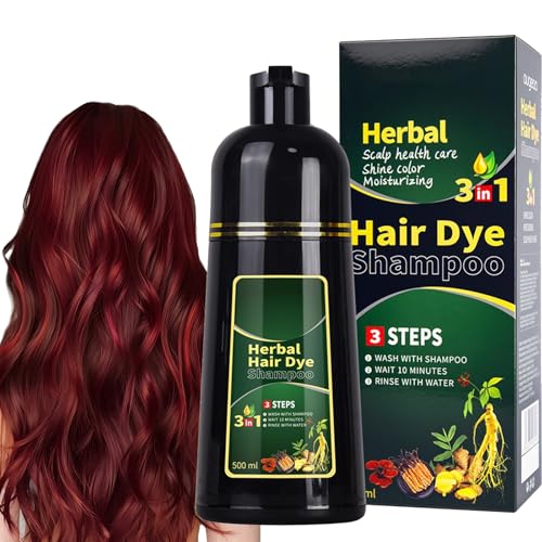 Virecose 500 ml Champú para Teñir el Cabello Rojo vino, Tinte Instantáneo para Hombres y Mujeres, Champú Color Tinte Pelo Champu Instantáneo