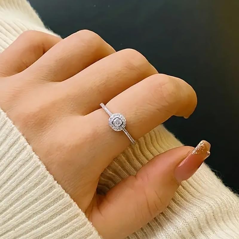 14K Gold Plated Statement Rings Round Cut Halo CZ Simulated Diamond Stackable Ring Eternity Statement Bands for Women Size 9# - Image 4