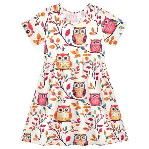 Cute Owls Short Sleeve Girl's Dress Knee high Quick Dry Moisture-Wicking Sizes 2T