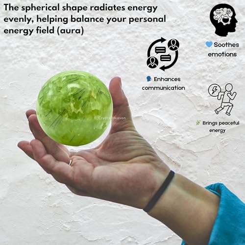 Image of Certified Prehnite Crystal Ball for Meditation - Premium Crystal Vastu Items for Home and Feng Shui Items for Good Luck - Ideal for Pooja Supplies and Spiritual Practices (2 inch Inch)