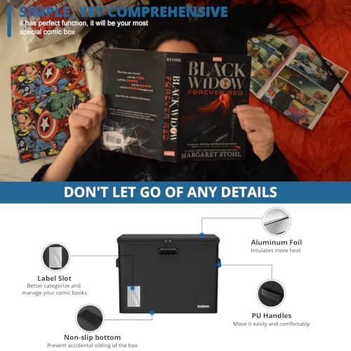 Image of 5200 Fireproof Book Storage for 150-175 Comics, Water-Resistant & Moistureproof Stackable Box With Label Window and Lock, Sturdy Short Case With Fire Zipper, Black