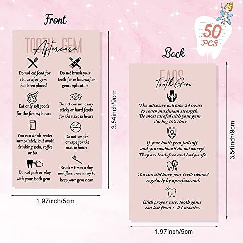 Geolet 100 Pieces Tooth Gem Aftercare And Faqs Cards Teeth Gem Instructions Cards Wallet Sized Dental Gem Card 1.97 X 3.54 Inches Double-Sided Tooth Gem Guide Cards, Black And Pink #TOP2