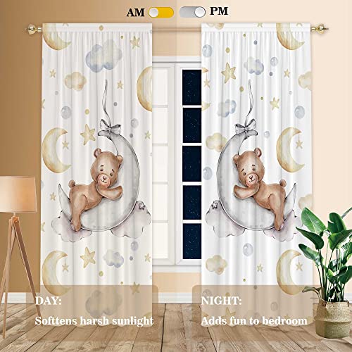 Felortte CH-4-YY 82 Inch Wx 84 Inch L Cartoon Lovely Bear Moon And Stars Window Curtains For Baby Room Bedroom Nursery Home Decor Decorations thumb #1