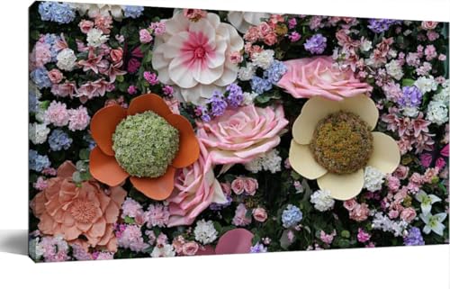Colorful Artificial Flower Wall Mixed Textures and Blooming Designs Framed Prints Pictures Posters For Bathroom Bedroom Kitchen Living Room Artwork Paintings 24x48