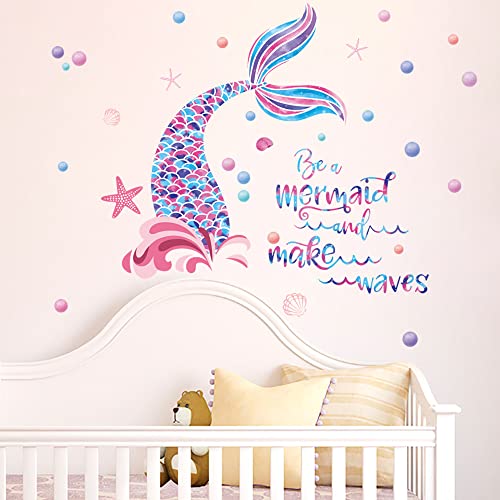 Runtoo Mermaid Wall Stickers for Girls Bedroom Kids Inspirational Quotes Wall Decals Bathroom Baby Nursery Wall Decor - Image 2