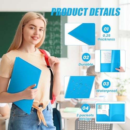 Gueevin 100 Pack Plastic Folder with Pockets Bulk, Lake Blue by Gueevin - Used condition - Image 3
