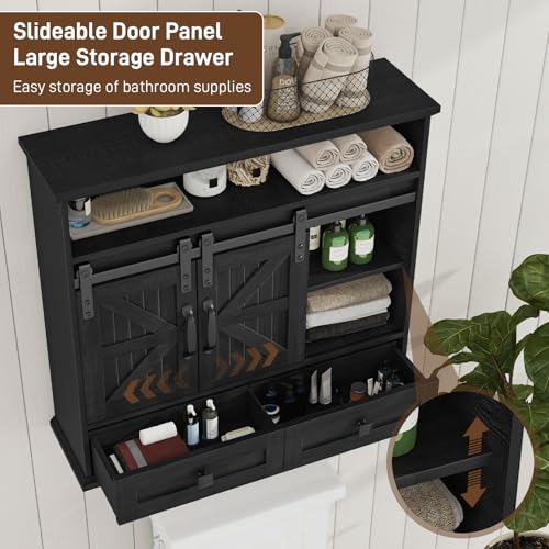 Image of Vabches Bathroom Wall Cabinet, Farmhouse Medicine Cabinet with Sliding Door