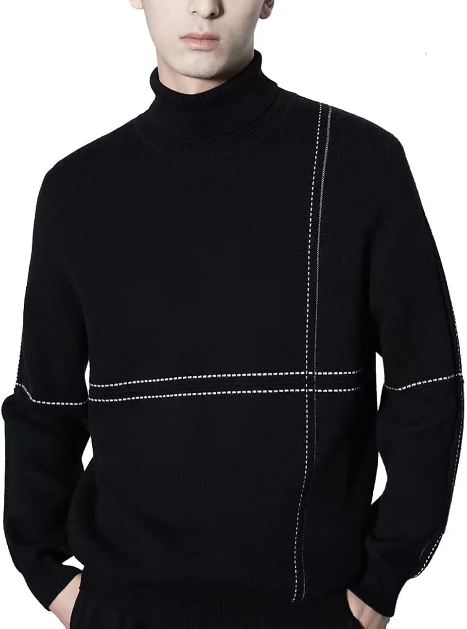 GOLYOY Sweaters for Men Turtleneck Casual Long Sleeve Basic Mens Sweatshirt Lightweight Thermal Fashion Pullover Simple Lines