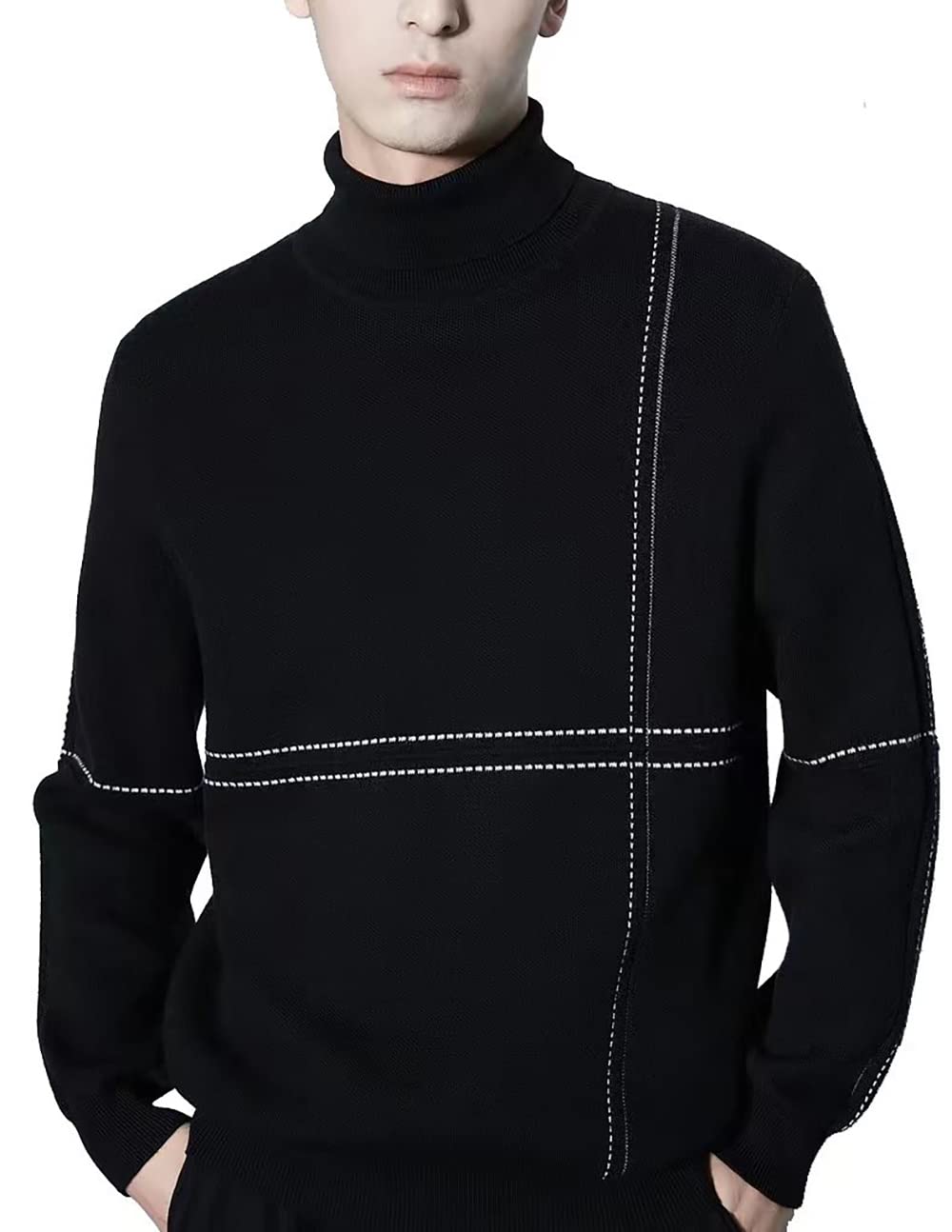 GOLYOY Sweaters for Men Turtleneck Casual Long Sleeve Basic Mens Sweatshirt Lightweight Thermal Fashion Pullover Simple Lines