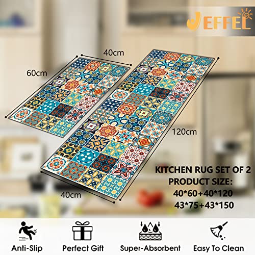 Kitchen Mat Sets Non slip Washable, Kitchen Rugs Runner Set of 2 Anti Fatigue Kitchen Floor Mat for Home Decoration Office Standing Desk (E, 120L x 40W x 0.2Th cm) - Image 3