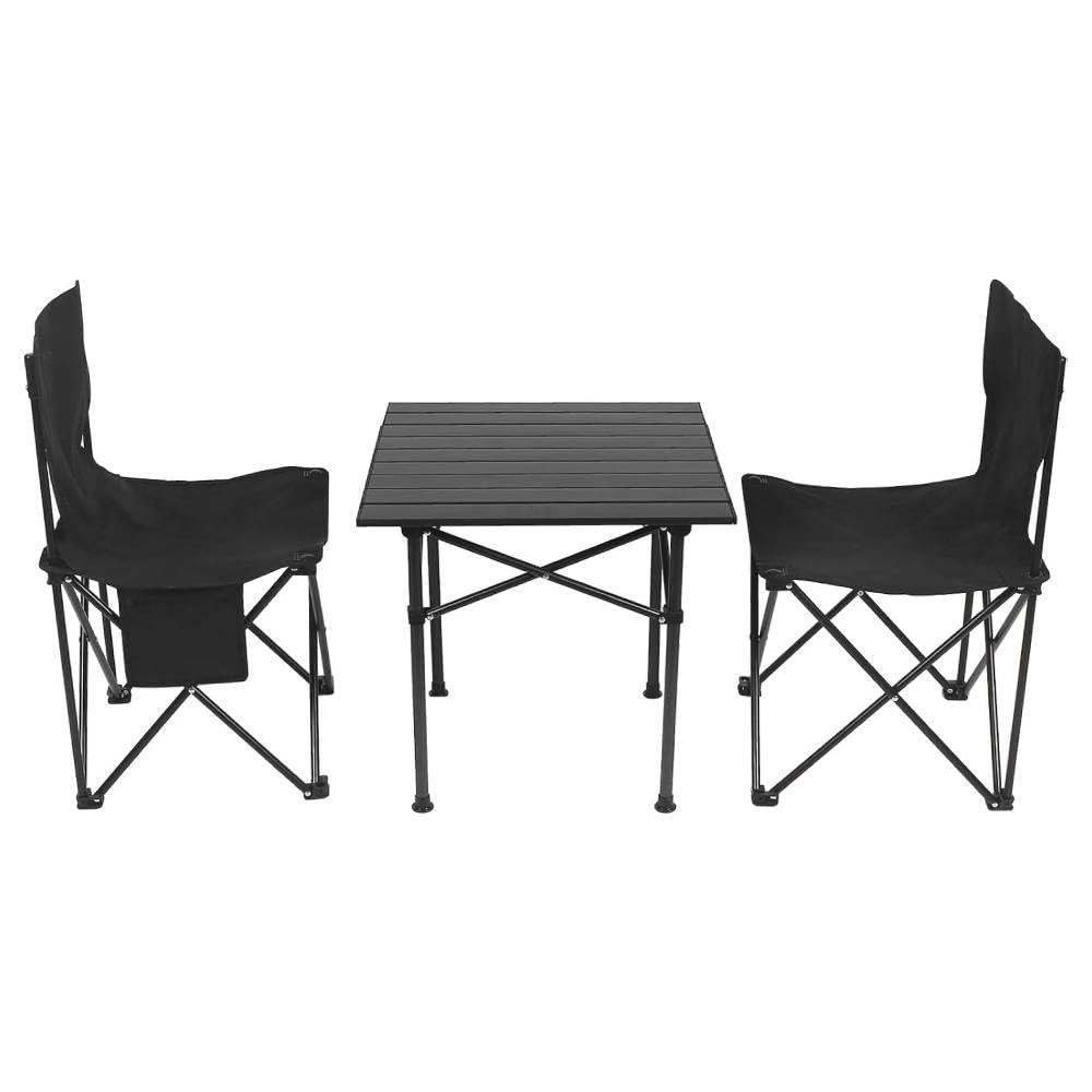 HomlyPro Folding Camping Table and Chairs, Set of 2 - Lightweight and Durable, Garden Table and Chairs with Carry Bag for Indoor & Outdoor Use, Ideal for Picnic & Garden (Black) — image 1