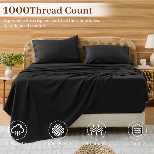 Image of Bedlifes 1000TC Egyptian Cotton King Sheets, 4Pcs 18-24 inch Extra Deep Pocket