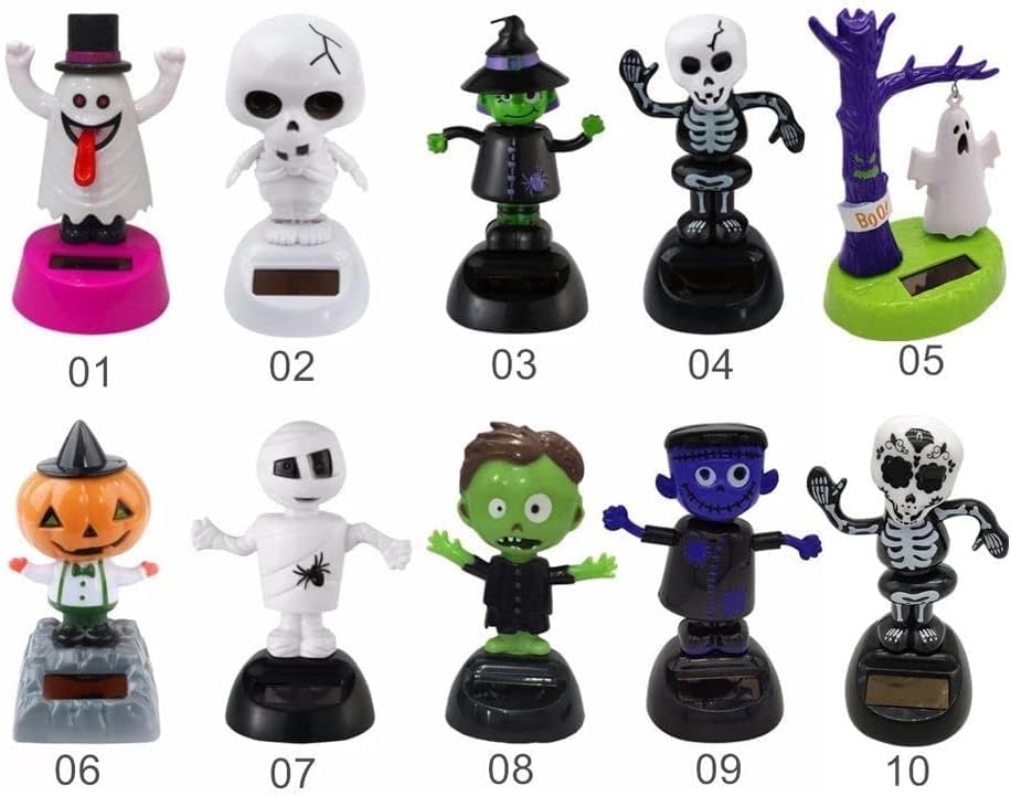 White Solar Dancing Toys Halloween Skeleton Mummy Dancing Figure Toy Doll Car Dashboard Decorations Horror Ornaments Halloween Party Supplies Favors Solar Power Kits