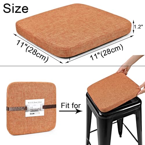 Image of BUYUE Friendly Woven Fabric Magnetic Bar Stool Cushion 1 Piece, Enhanced Anti-Slip Breathable Small Chair Seat Pad for Cafe Bistro Stackable Metal Stool (Square, Orange, 1)