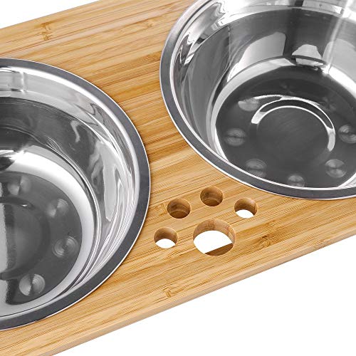 FOREYY Raised Pet Bowls for Cats and Small Dogs, Bamboo Elevated Dog Cat Food and Water Bowls Stand Feeder with 2 Stainless Steel Bowls and Anti Slip Feet (15'' Tall-65 oz Bowl) - Thumbnail 6