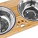 FOREYY Raised Pet Bowls for Cats and Small Dogs, Bamboo Elevated Dog Cat Food and Water Bowls Stand Feeder with 2 Stainless Steel Bowls and Anti Slip Feet (15'' Tall-65 oz Bowl)