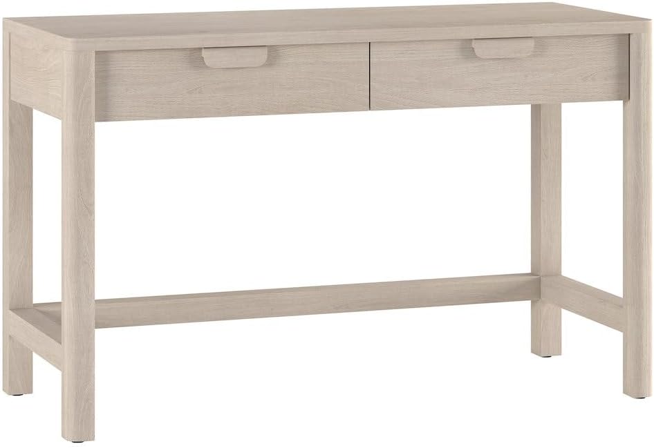 48" Modern Rectangular Wooden Home Office Desk Computer Desk Writing Table with 2 Storage Drawers for Bedroom, Living Room, or Home Office, Beech White