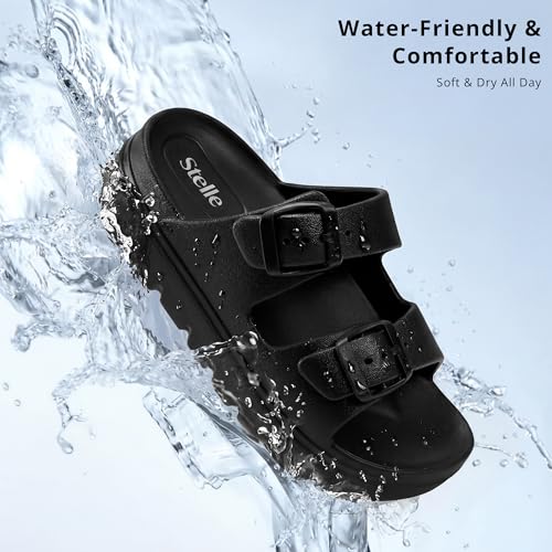 Image of Stelle Girls Double Buckle Slide Sandals Boy Slippers | Kids Summer Shoes,Shower,Beach,Pool,Slip on Clouds,Waterproof,Easy to clean