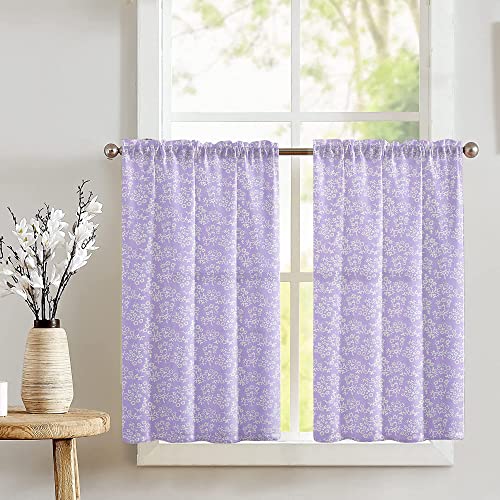 Zen Creative Designs Floral Botanic Print Cafe Curtain Tier Window Valance 2 Piece Set Home Décor Bedroom Nursery Kitchen Window (Lavender)